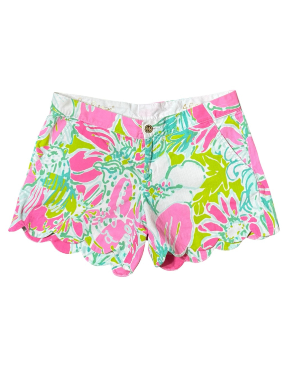 Women's Lilly Pulitzer Buttercup Shorts Size 4 Pink Green Floral